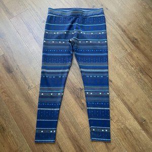 Bongo Pants Juniors L Blue Geometric Sretch Scuba Leggings Holiday Reindeer